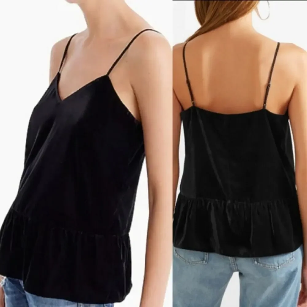 NWT J. Crew black peplum velvet tank top